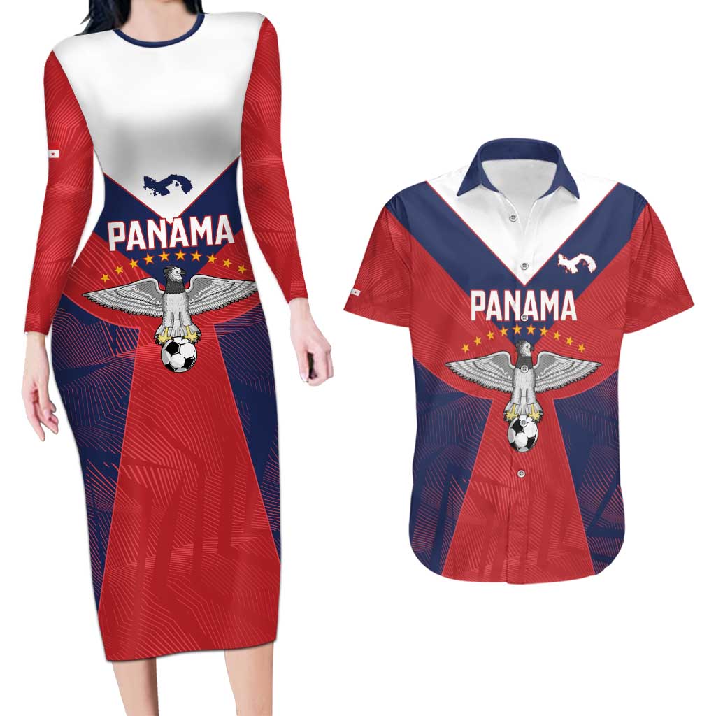 Custom Panama Football Couples Matching Long Sleeve Bodycon Dress and Hawaiian Shirt Los Canaleros Harpy Eagle - Wonder Print Shop
