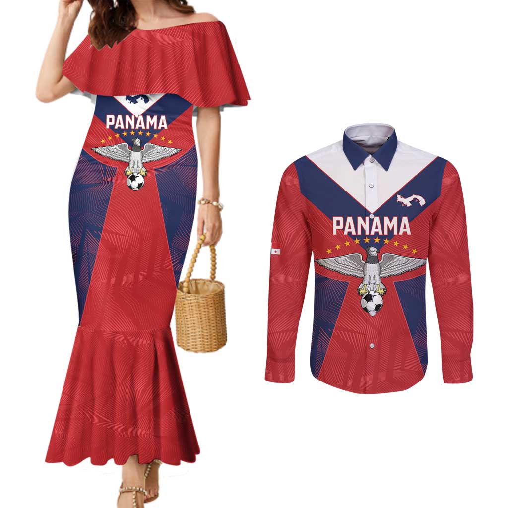 Custom Panama Football Couples Matching Mermaid Dress and Long Sleeve Button Shirt Los Canaleros Harpy Eagle - Wonder Print Shop
