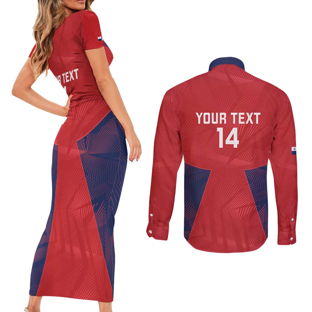 Custom Panama Football Couples Matching Short Sleeve Bodycon Dress and Long Sleeve Button Shirt Los Canaleros Harpy Eagle - Wonder Print Shop