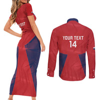 Custom Panama Football Couples Matching Short Sleeve Bodycon Dress and Long Sleeve Button Shirt Los Canaleros Harpy Eagle - Wonder Print Shop