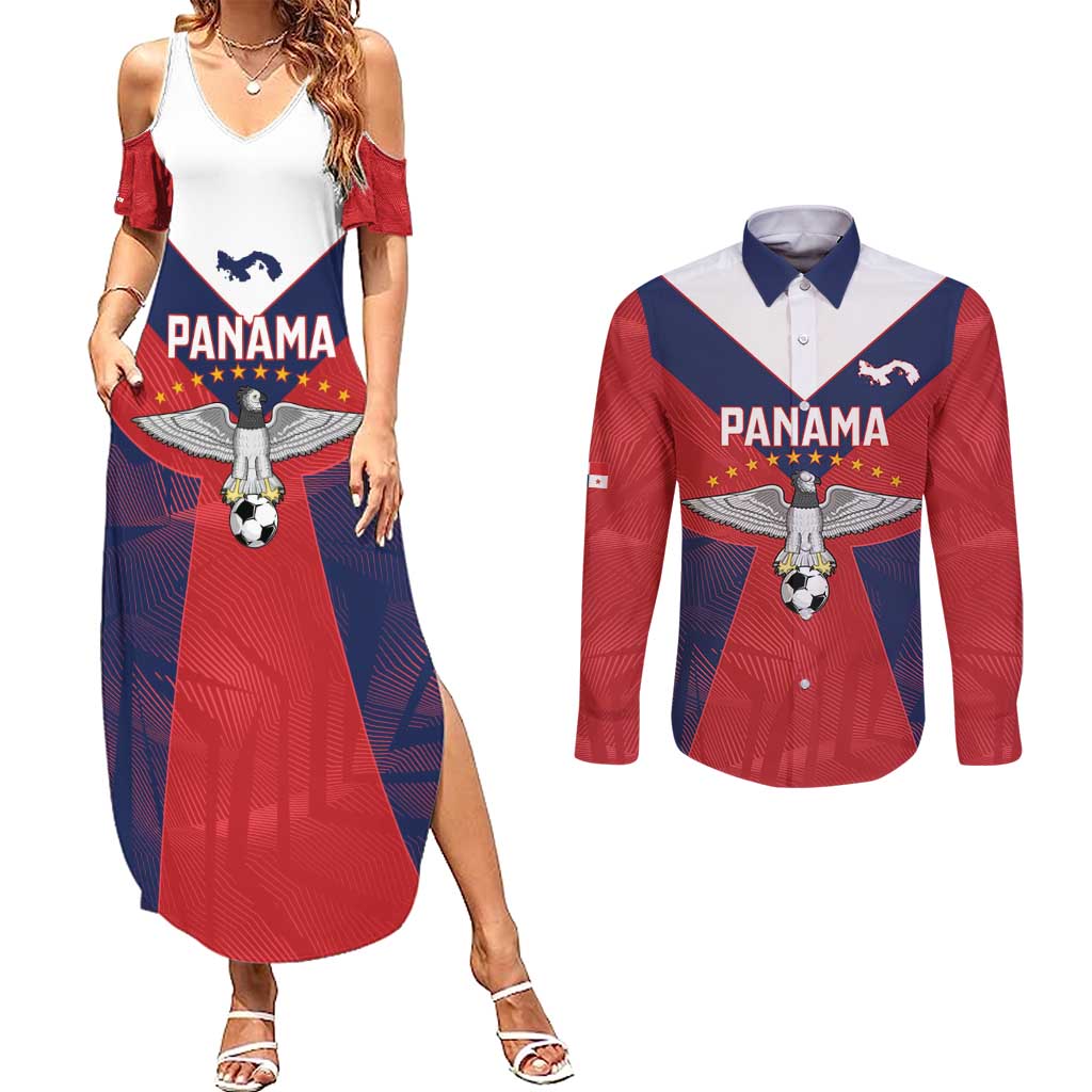 Custom Panama Football Couples Matching Summer Maxi Dress and Long Sleeve Button Shirt Los Canaleros Harpy Eagle - Wonder Print Shop