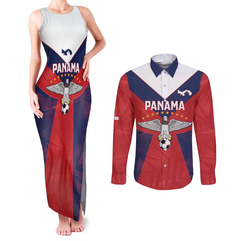Custom Panama Football Couples Matching Tank Maxi Dress and Long Sleeve Button Shirt Los Canaleros Harpy Eagle - Wonder Print Shop