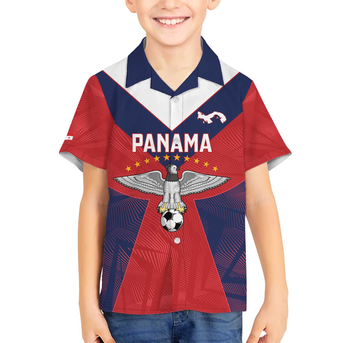 Custom Panama Football Family Matching Off The Shoulder Long Sleeve Dress and Hawaiian Shirt Los Canaleros Harpy Eagle - Wonder Print Shop
