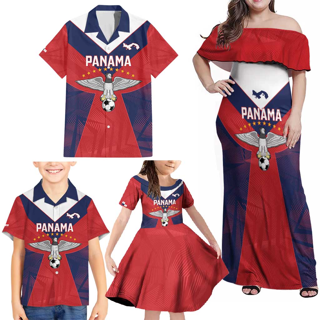 Custom Panama Football Family Matching Off Shoulder Maxi Dress and Hawaiian Shirt Los Canaleros Harpy Eagle - Wonder Print Shop