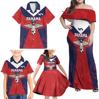 Custom Panama Football Family Matching Off Shoulder Maxi Dress and Hawaiian Shirt Los Canaleros Harpy Eagle - Wonder Print Shop