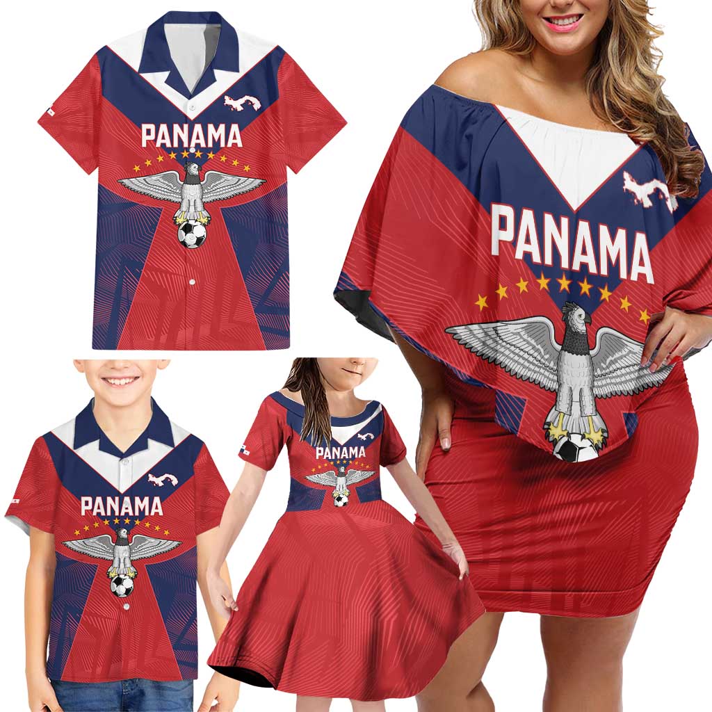 Custom Panama Football Family Matching Off Shoulder Short Dress and Hawaiian Shirt Los Canaleros Harpy Eagle - Wonder Print Shop