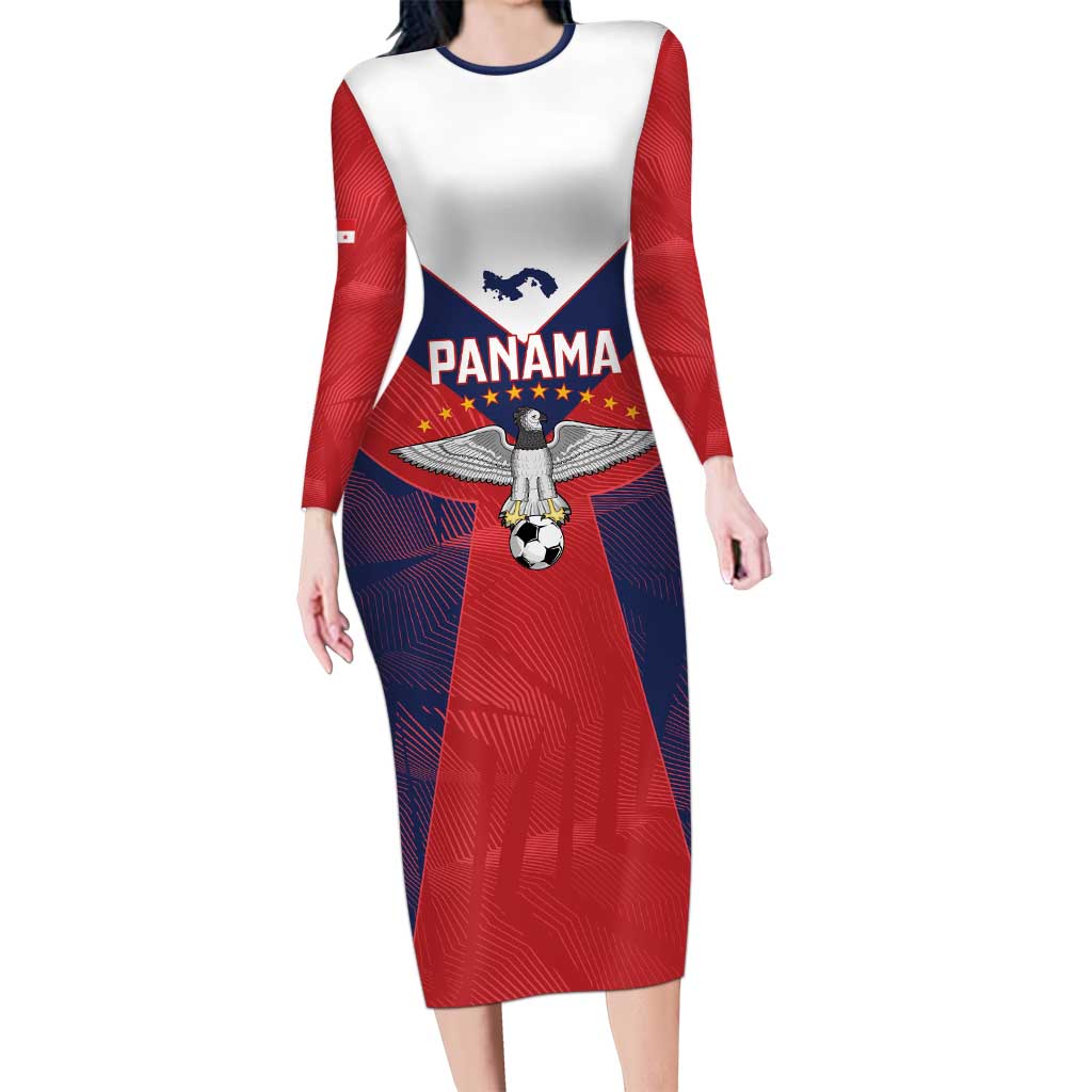 Custom Panama Football Long Sleeve Bodycon Dress Los Canaleros Harpy Eagle - Wonder Print Shop