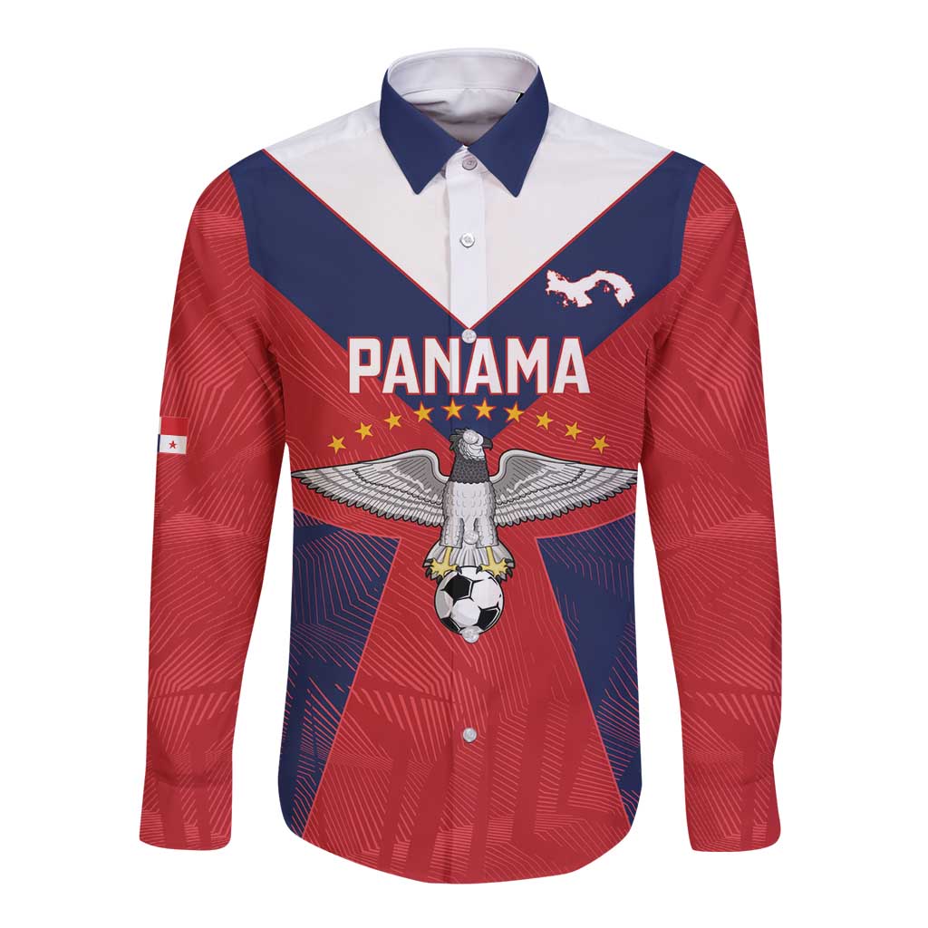 Custom Panama Football Long Sleeve Button Shirt Los Canaleros Harpy Eagle - Wonder Print Shop