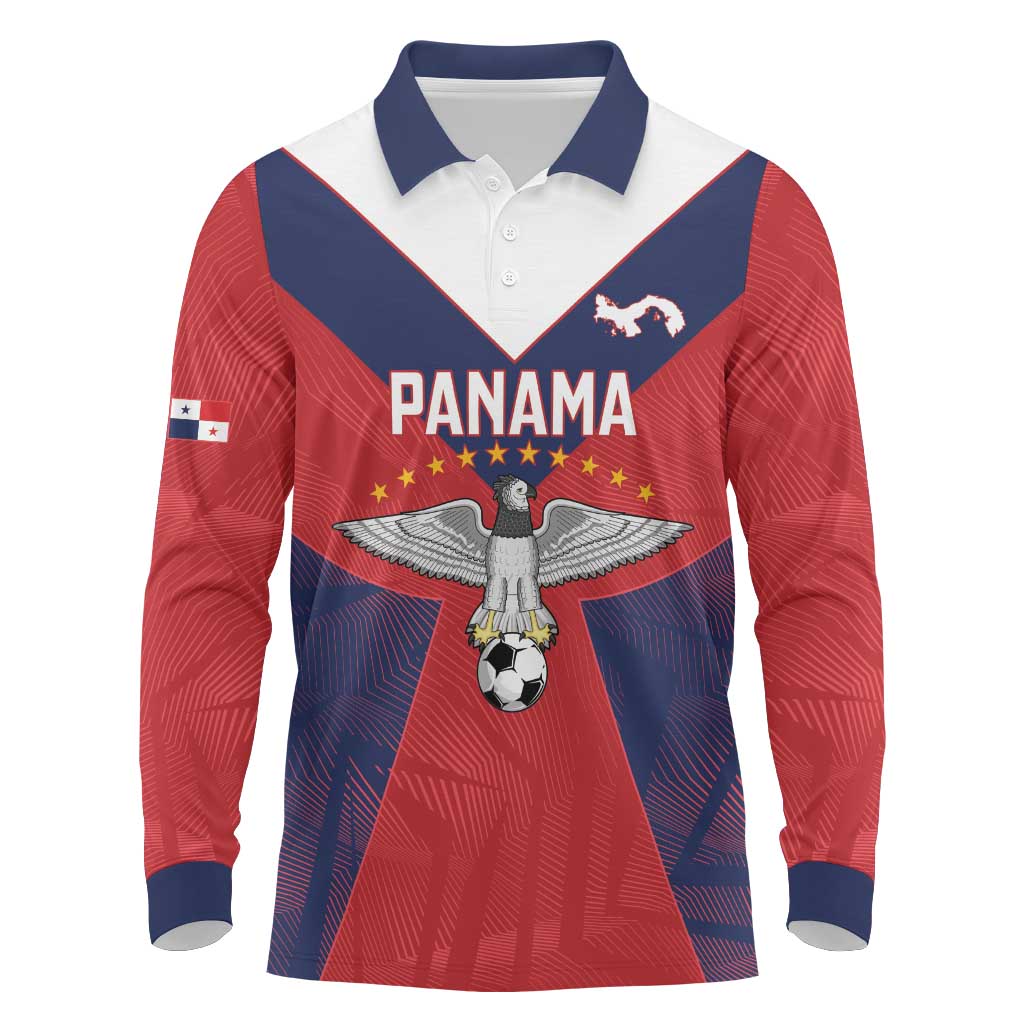 Custom Panama Football Long Sleeve Polo Shirt Los Canaleros Harpy Eagle - Wonder Print Shop