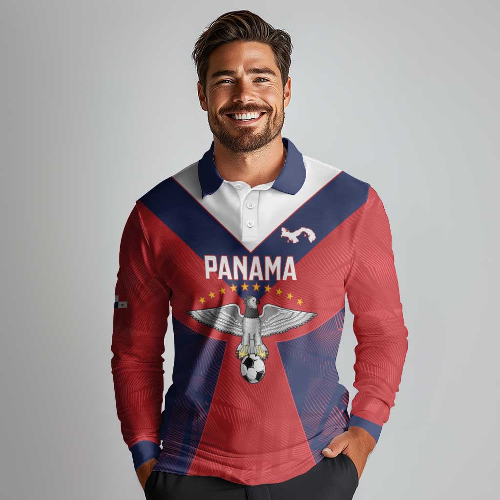 Custom Panama Football Long Sleeve Polo Shirt Los Canaleros Harpy Eagle - Wonder Print Shop