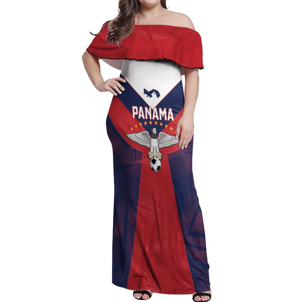 Custom Panama Football Off Shoulder Maxi Dress Los Canaleros Harpy Eagle - Wonder Print Shop
