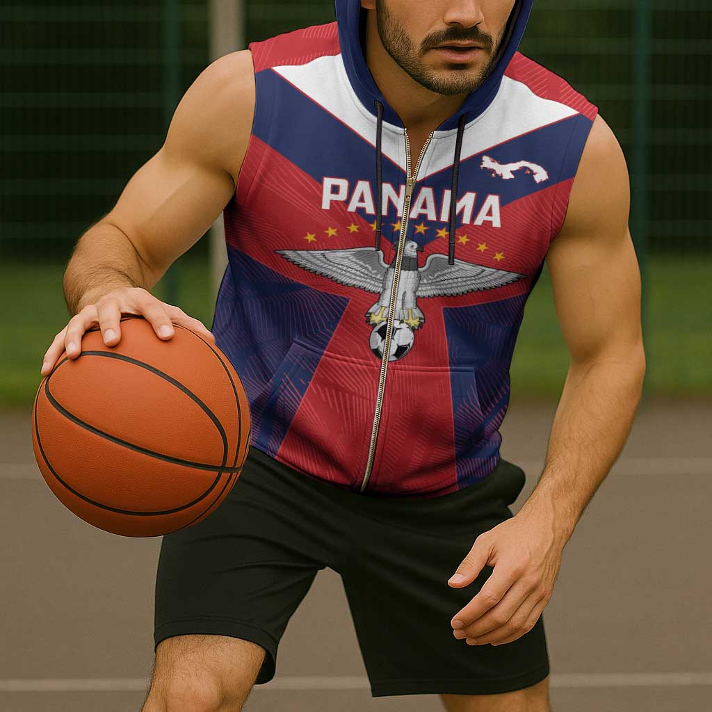 Custom Panama Football Sleeveless Zip Hoodie Los Canaleros Harpy Eagle - Wonder Print Shop