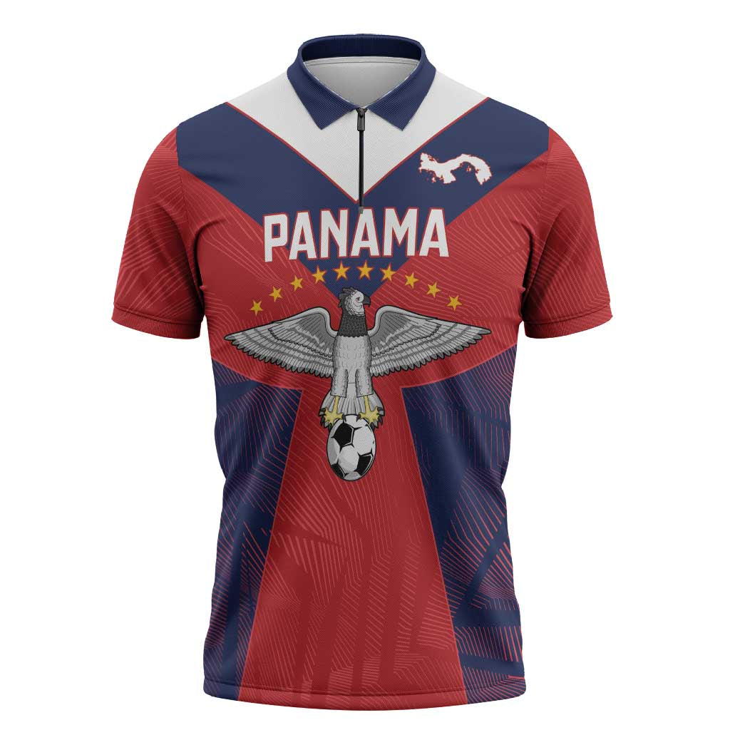 Custom Panama Football Zipper Polo Shirt Los Canaleros Harpy Eagle - Wonder Print Shop