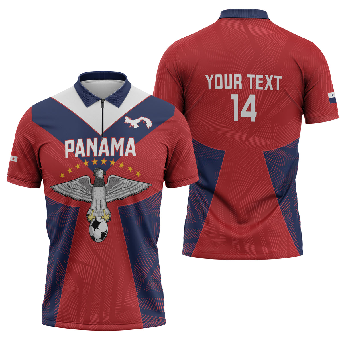 Custom Panama Football Zipper Polo Shirt Los Canaleros Harpy Eagle LT14
