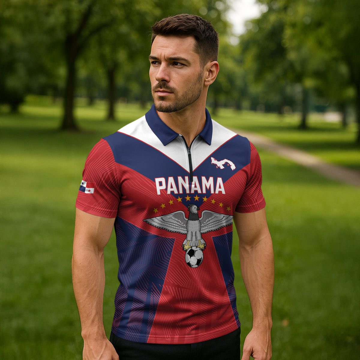 Custom Panama Football Zipper Polo Shirt Los Canaleros Harpy Eagle LT14