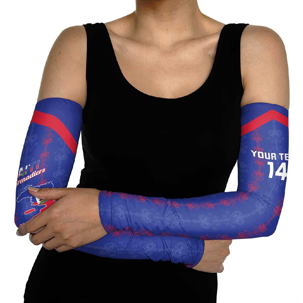 Custom Haiti Football Arm Sleeves Les Grenadiers Veve Vodou Blue - Wonder Print Shop