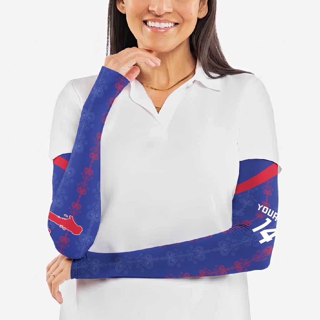 Custom Haiti Football Arm Sleeves Les Grenadiers Veve Vodou Blue - Wonder Print Shop