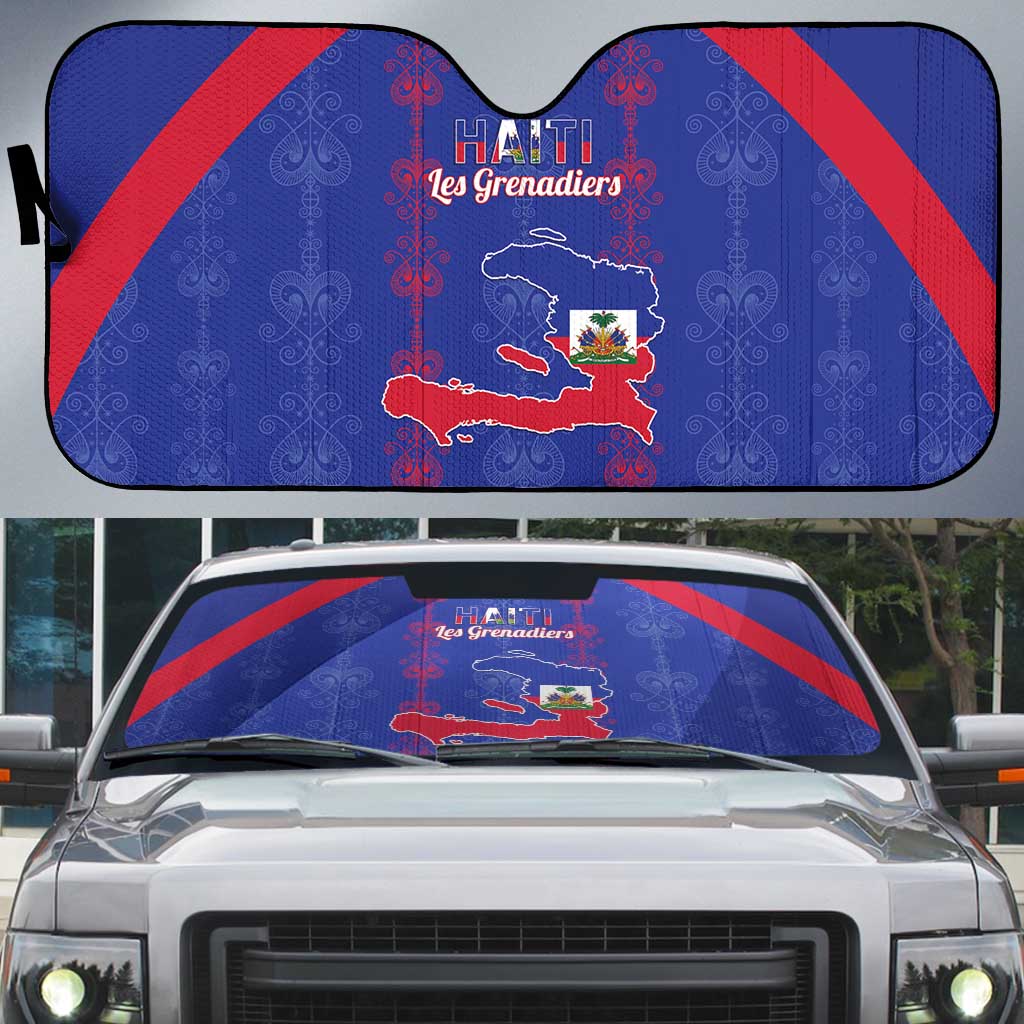 Haiti Football Auto Sun Shade Les Grenadiers Veve Vodou Blue - Wonder Print Shop