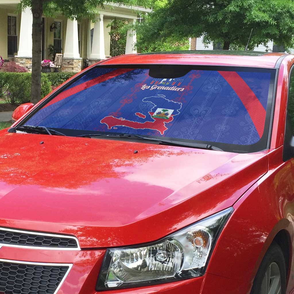 Haiti Football Auto Sun Shade Les Grenadiers Veve Vodou Blue - Wonder Print Shop