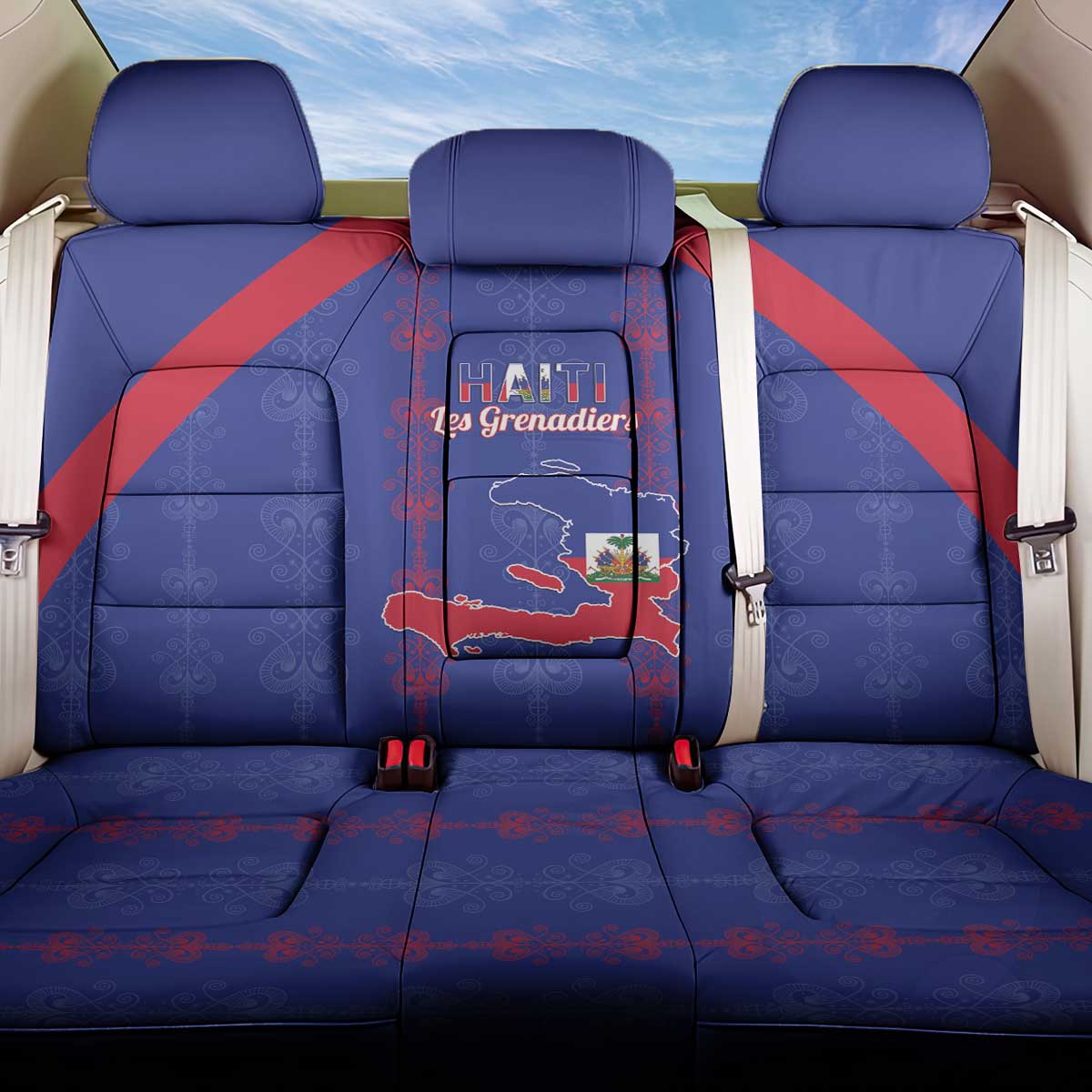 Haiti Football Back Car Seat Cover Les Grenadiers Veve Vodou Blue - Wonder Print Shop