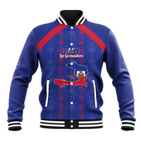 Custom Haiti Football Baseball Jacket Les Grenadiers Veve Vodou Blue - Wonder Print Shop