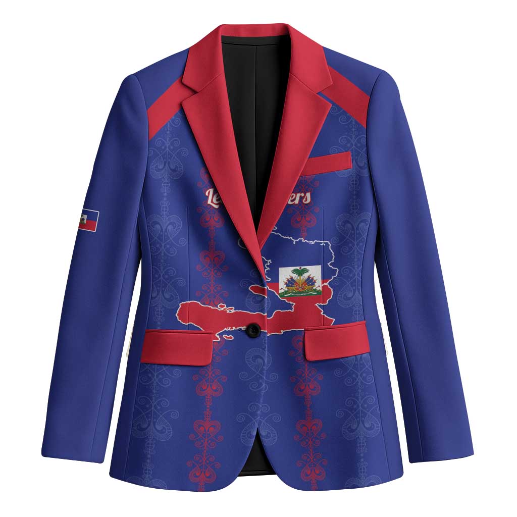 Custom Haiti Football Blazer Les Grenadiers Veve Vodou Blue - Wonder Print Shop