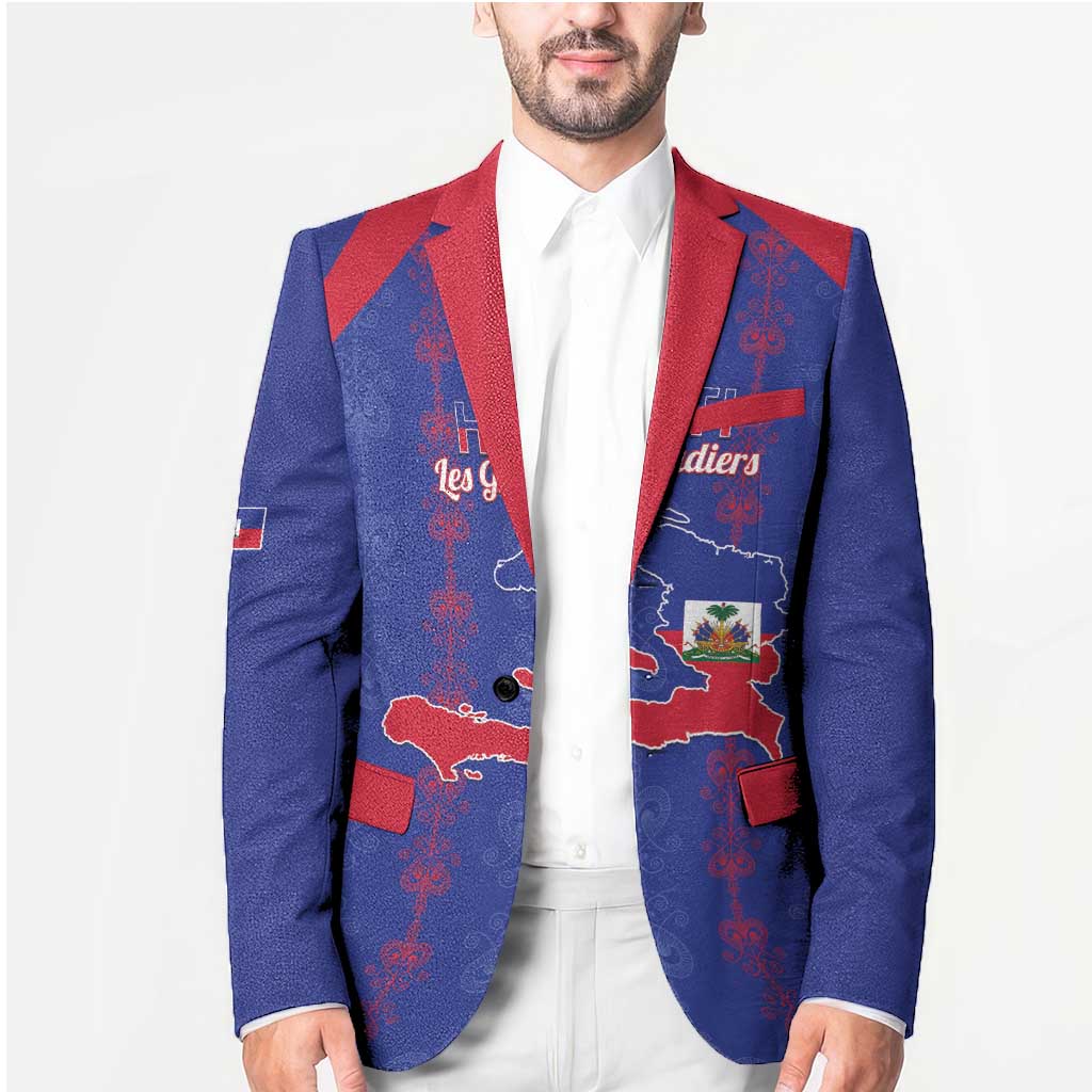 Custom Haiti Football Blazer Les Grenadiers Veve Vodou Blue - Wonder Print Shop