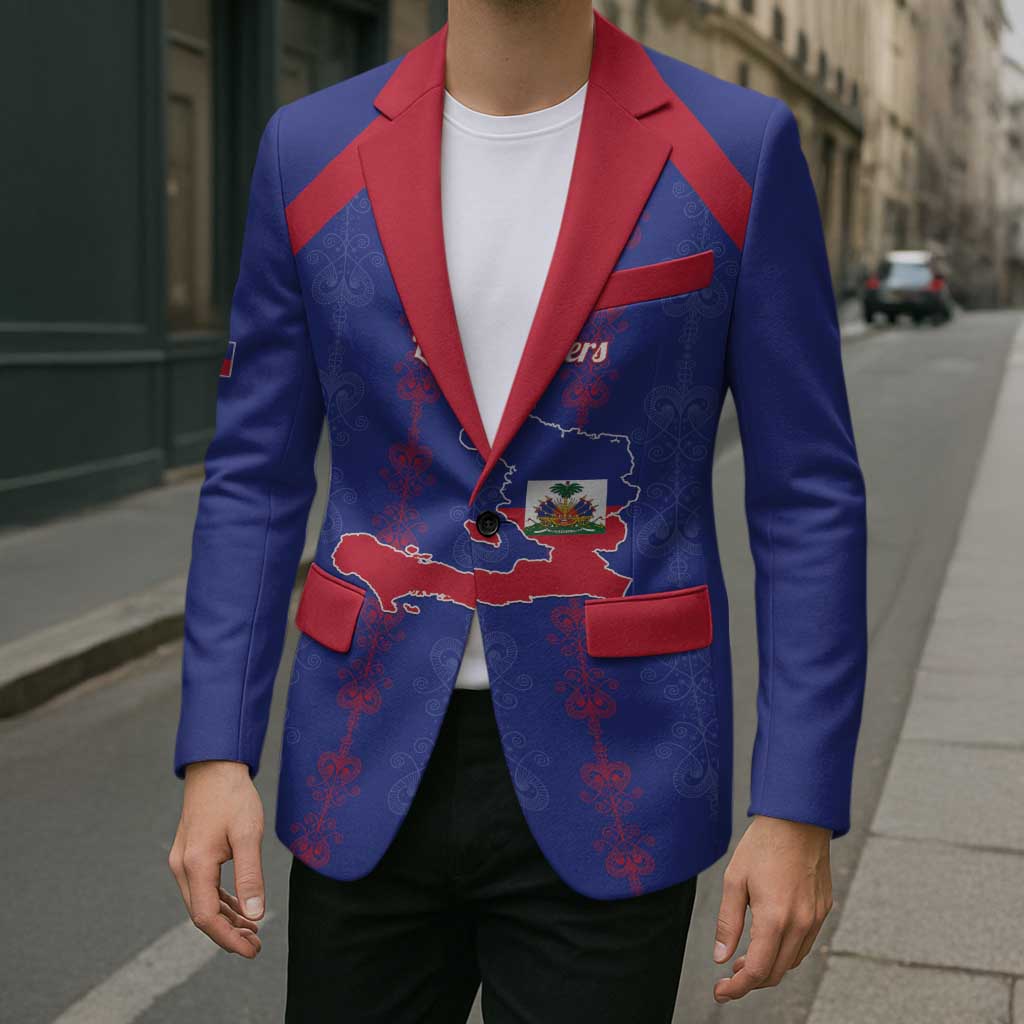 Custom Haiti Football Blazer Les Grenadiers Veve Vodou Blue - Wonder Print Shop