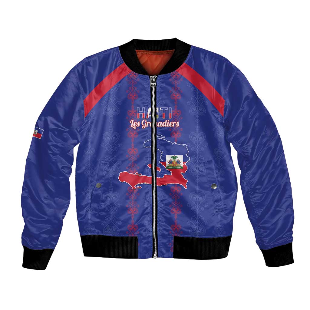 Custom Haiti Football Bomber Jacket Les Grenadiers Veve Vodou Blue - Wonder Print Shop