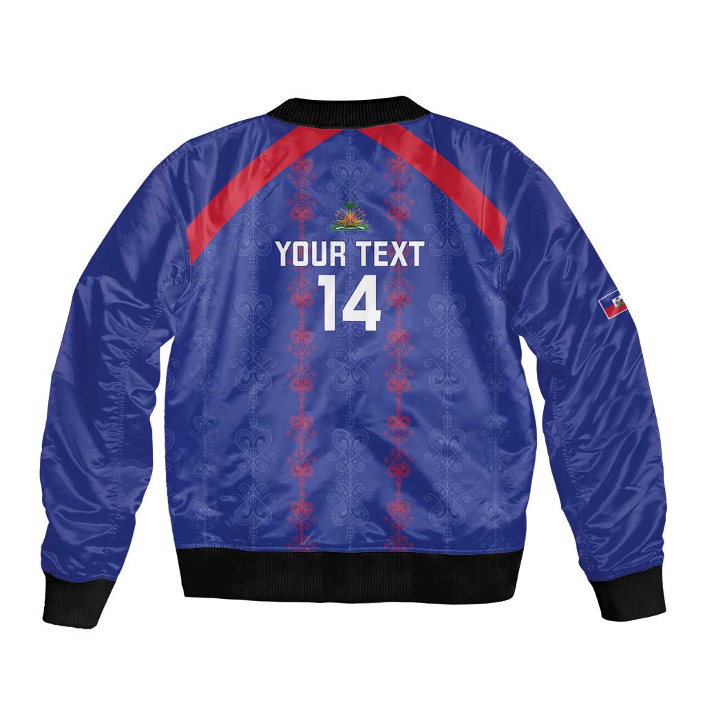 Custom Haiti Football Bomber Jacket Les Grenadiers Veve Vodou Blue - Wonder Print Shop