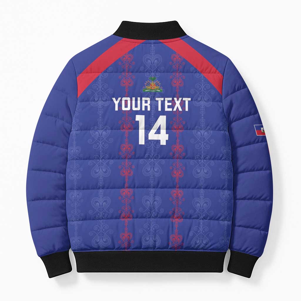 Custom Haiti Football Bomber Puffer Jacket Les Grenadiers Veve Vodou Blue - Wonder Print Shop
