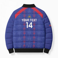 Custom Haiti Football Bomber Puffer Jacket Les Grenadiers Veve Vodou Blue - Wonder Print Shop