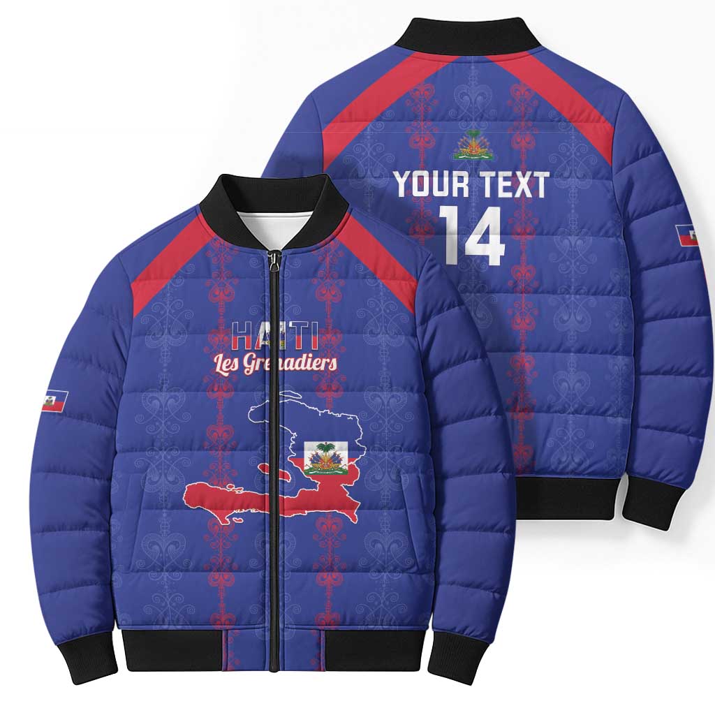 Custom Haiti Football Bomber Puffer Jacket Les Grenadiers Veve Vodou Blue - Wonder Print Shop
