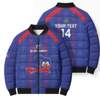 Custom Haiti Football Bomber Puffer Jacket Les Grenadiers Veve Vodou Blue - Wonder Print Shop