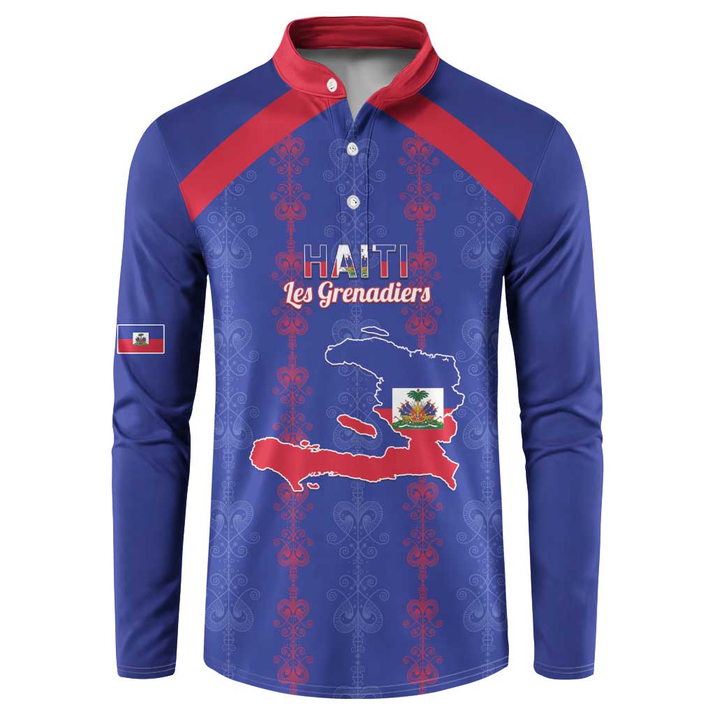 Custom Haiti Football Button Sweatshirt Les Grenadiers Veve Vodou Blue - Wonder Print Shop