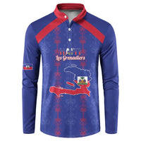 Custom Haiti Football Button Sweatshirt Les Grenadiers Veve Vodou Blue - Wonder Print Shop