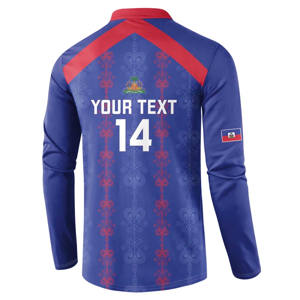 Custom Haiti Football Button Sweatshirt Les Grenadiers Veve Vodou Blue - Wonder Print Shop