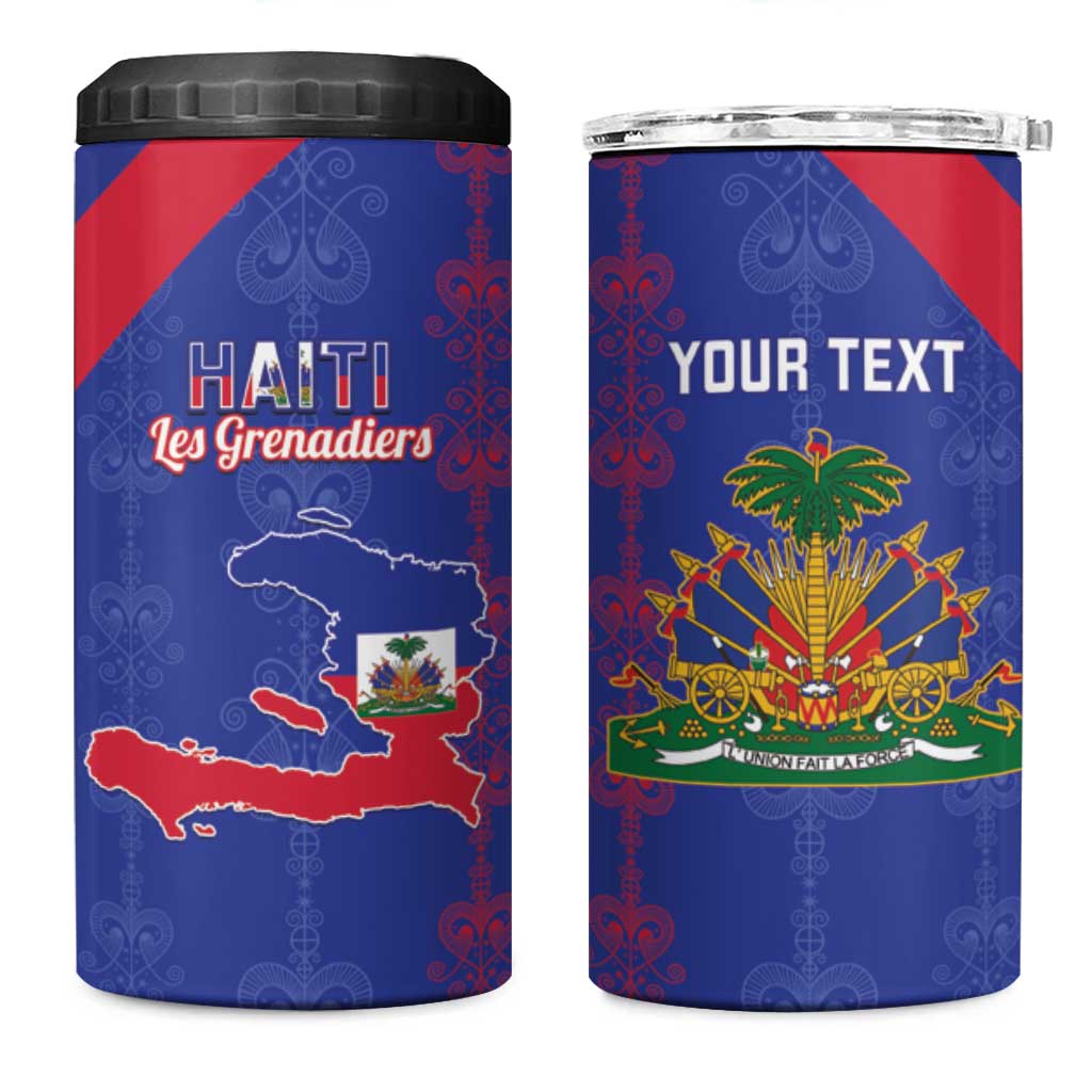 Custom Haiti Football 4 in 1 Can Cooler Tumbler Les Grenadiers Veve Vodou Blue - Wonder Print Shop