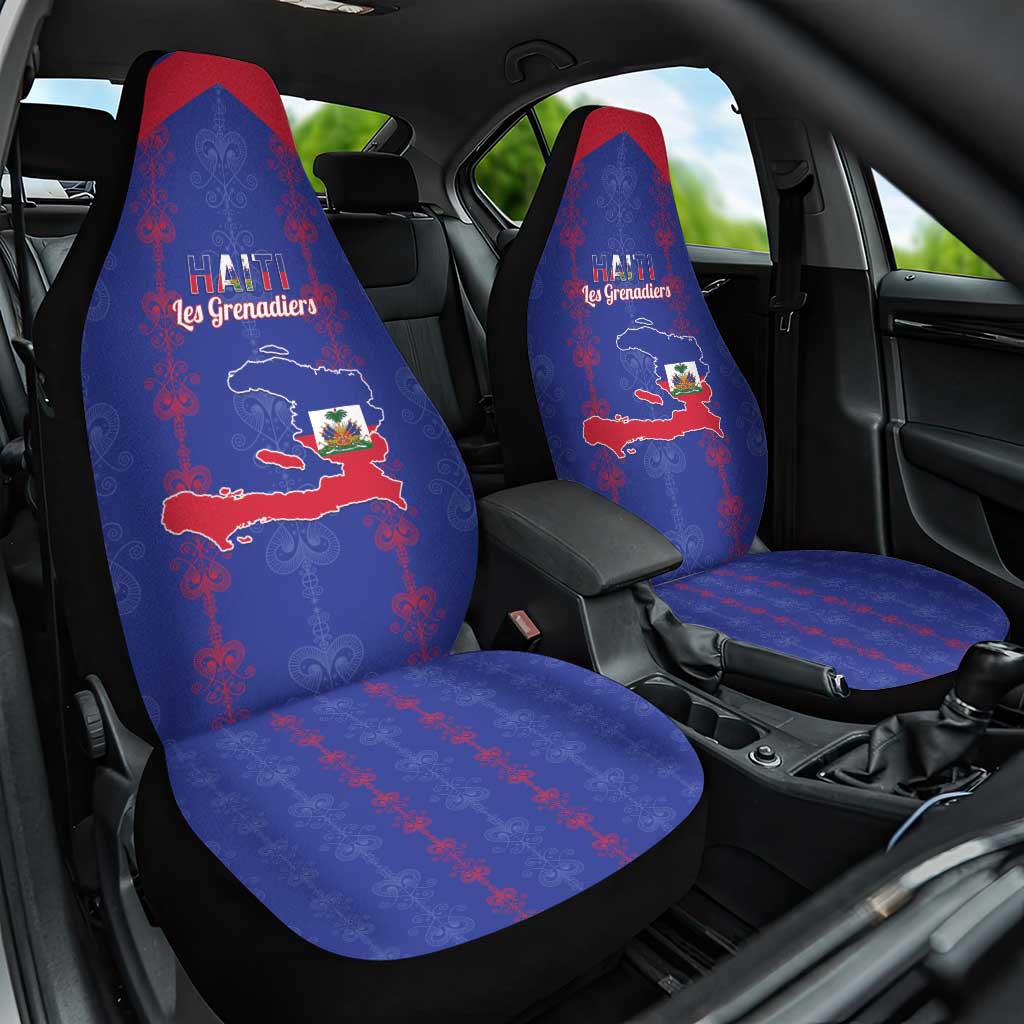 Haiti Football Car Seat Cover Les Grenadiers Veve Vodou Blue - Wonder Print Shop