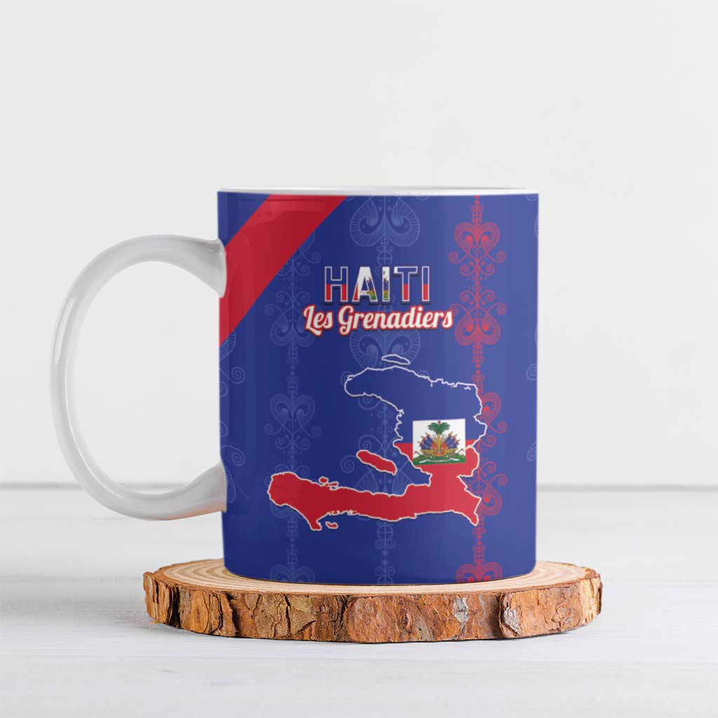 Custom Haiti Football Ceramic Mug Les Grenadiers Veve Vodou Blue - Wonder Print Shop