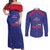 Custom Haiti Football Couples Matching Off Shoulder Maxi Dress and Long Sleeve Button Shirt Les Grenadiers Veve Vodou Blue - Wonder Print Shop