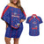 Custom Haiti Football Couples Matching Off Shoulder Short Dress and Hawaiian Shirt Les Grenadiers Veve Vodou Blue - Wonder Print Shop