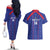 Custom Haiti Football Couples Matching Off The Shoulder Long Sleeve Dress and Hawaiian Shirt Les Grenadiers Veve Vodou Blue - Wonder Print Shop