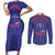 Custom Haiti Football Couples Matching Short Sleeve Bodycon Dress and Long Sleeve Button Shirt Les Grenadiers Veve Vodou Blue - Wonder Print Shop