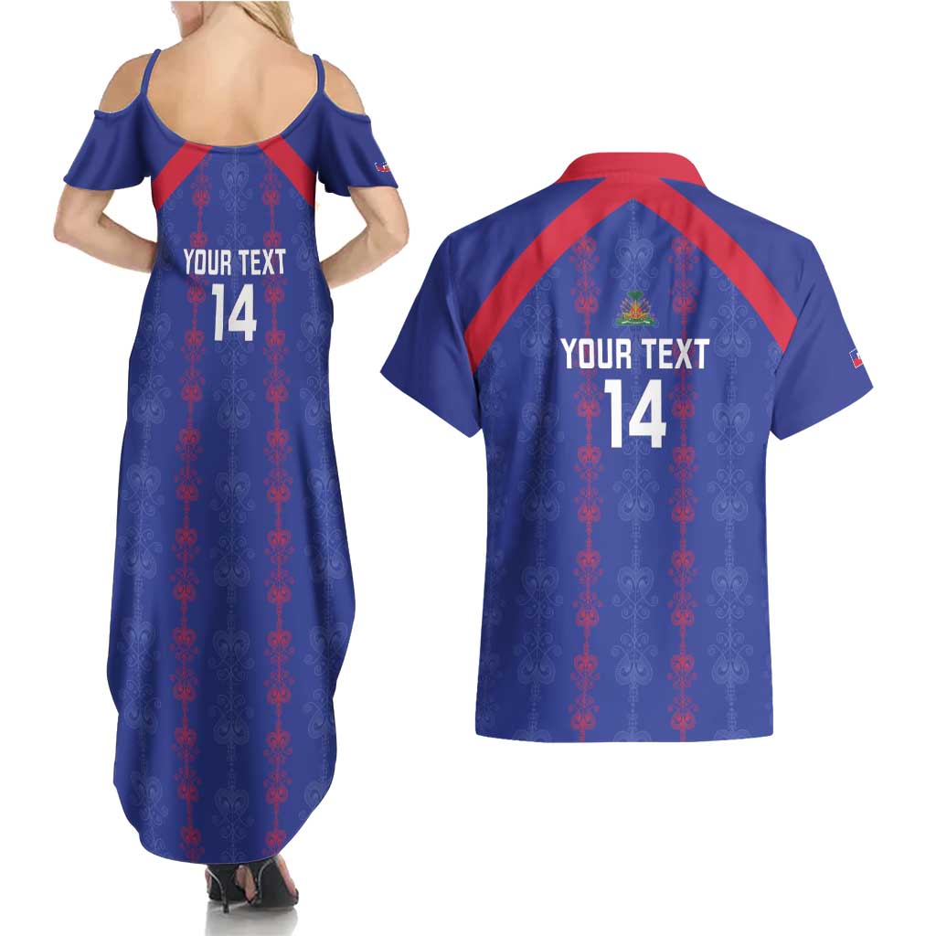 Custom Haiti Football Couples Matching Summer Maxi Dress and Hawaiian Shirt Les Grenadiers Veve Vodou Blue - Wonder Print Shop