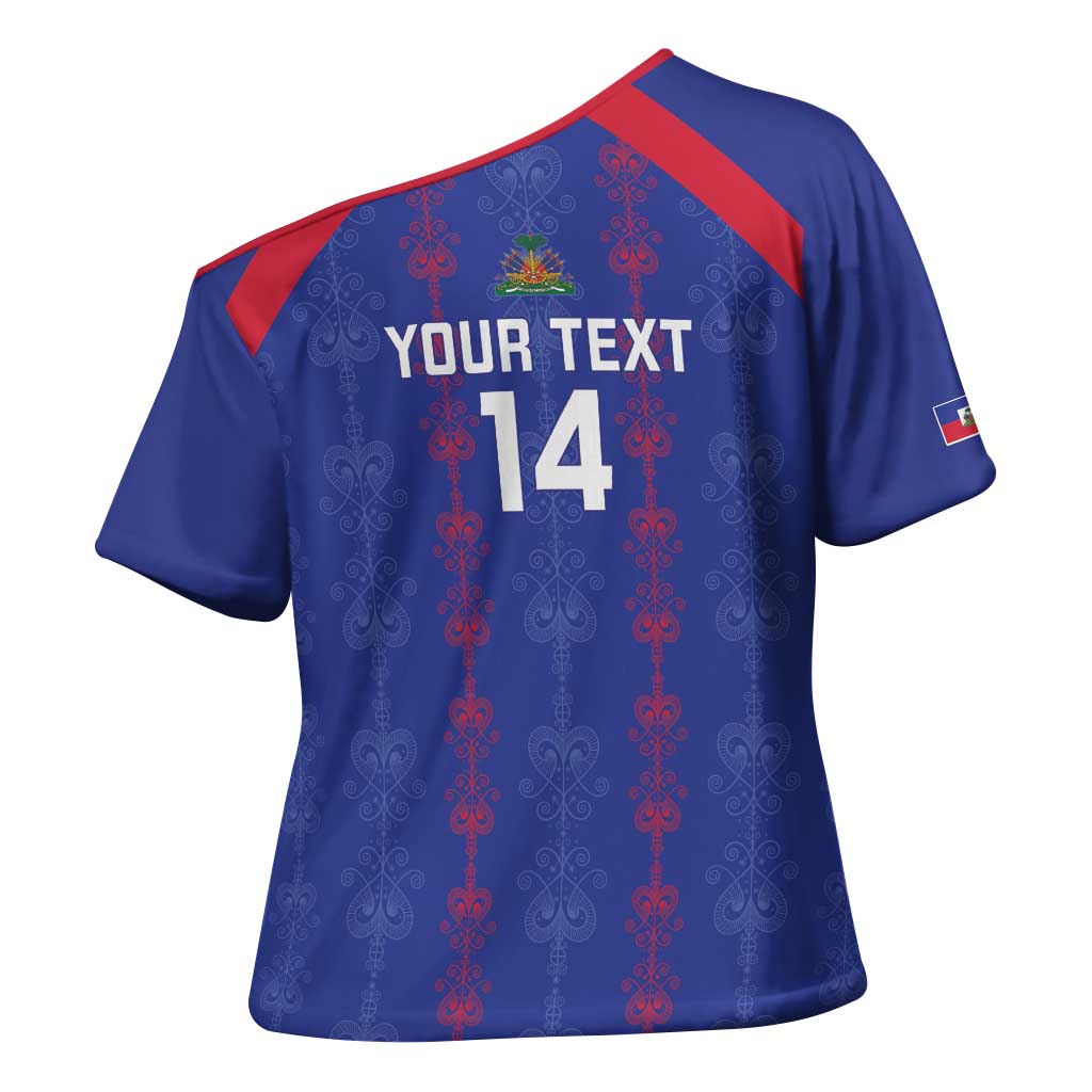 Custom Haiti Football Cross Shoulder Shirt Les Grenadiers Veve Vodou Blue - Wonder Print Shop