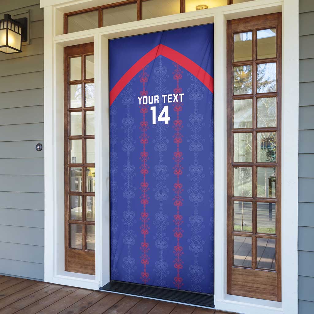 Custom Haiti Football Door Cover Les Grenadiers Veve Vodou Blue - Wonder Print Shop