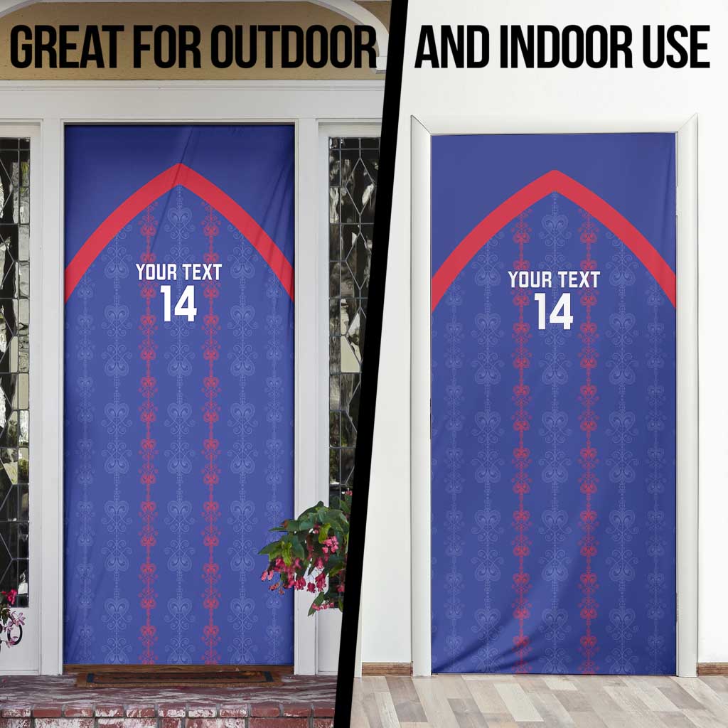 Custom Haiti Football Door Cover Les Grenadiers Veve Vodou Blue - Wonder Print Shop