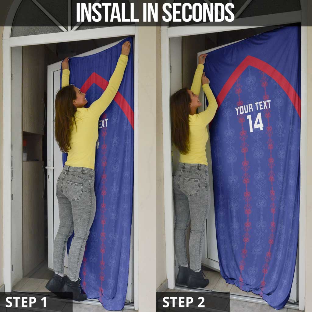 Custom Haiti Football Door Cover Les Grenadiers Veve Vodou Blue - Wonder Print Shop