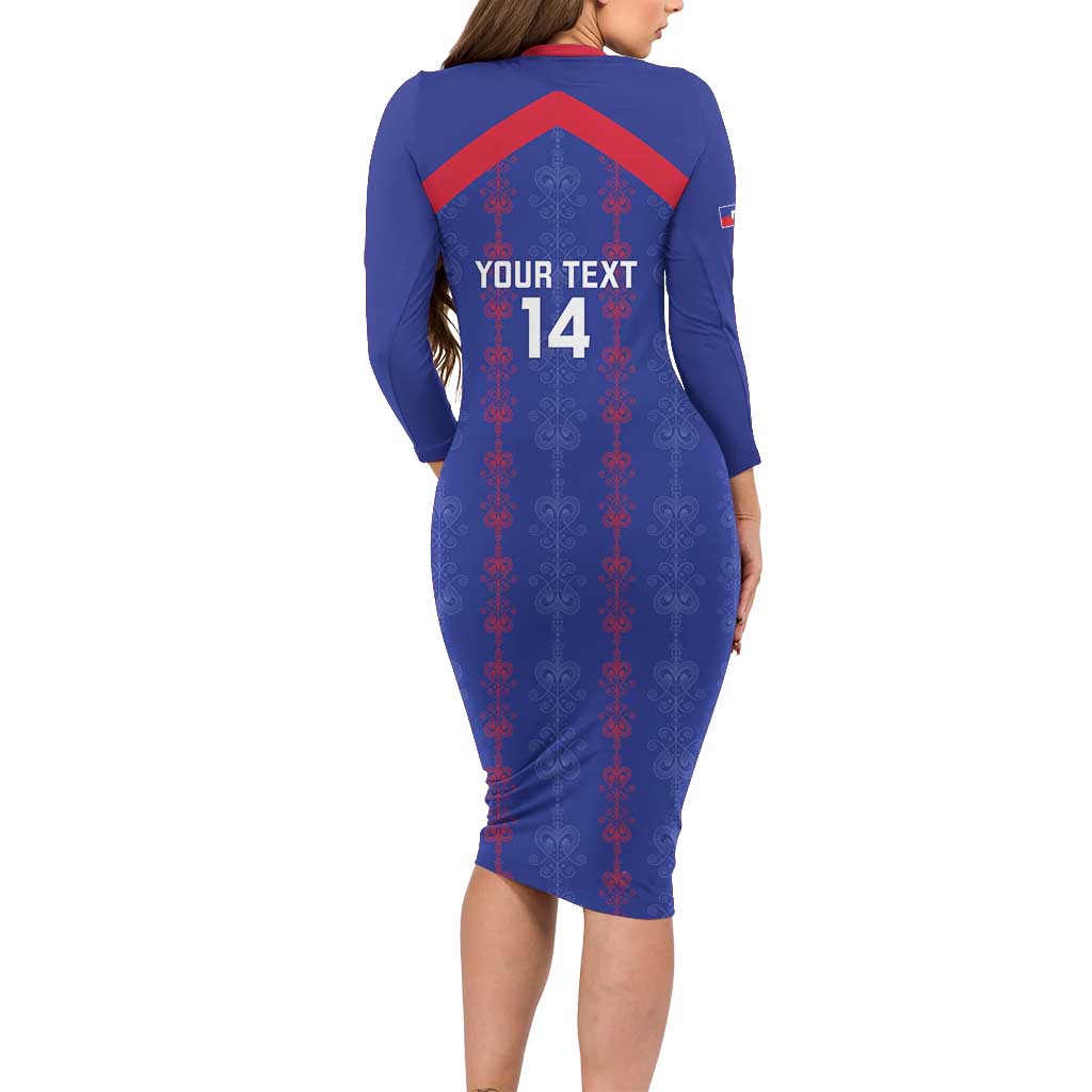 Custom Haiti Football Family Matching Long Sleeve Bodycon Dress and Hawaiian Shirt Les Grenadiers Veve Vodou Blue - Wonder Print Shop